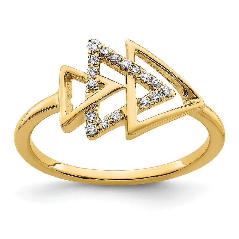 14k Yellow Gold Polished Triple Triangle Diamond Ring