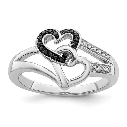 Sterling Silver Black & White Diamond Heart Ring