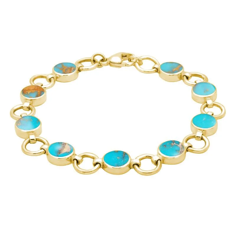 9ct Yellow Gold Turquoise Nine Stone Round Ring Bracelet