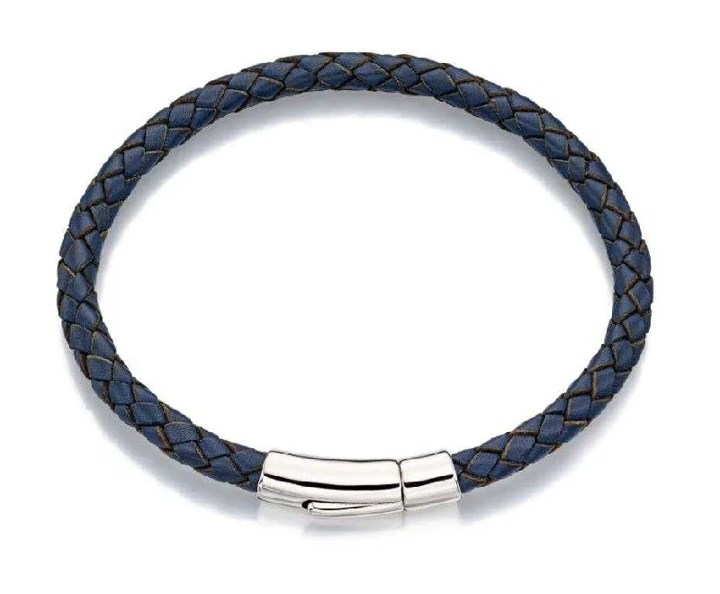 Little Star Reed Sterling Silver Mens Navy Leather Bracelet