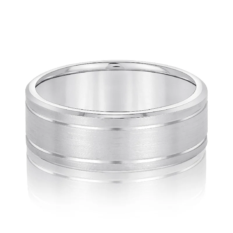 Men's hematite - ring for a metallic gray lusterMen's Stylish Matte Band Double Groove Men's hematite - ring for a metallic gray lusterMen's Stylish Matte Band Double Groove