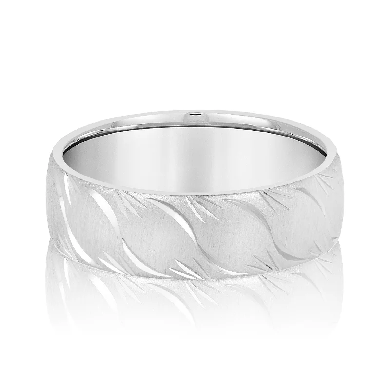 Men's anchor - themed rings for a nautical lookMen's Slightly Wave Engraved Band