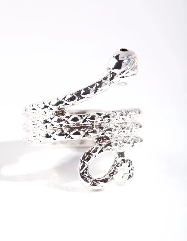 Magnetic Fashion Rings in Stainless Steel with a Modern, Interlocking DesignSilver Etched Snake Ring Magnetic Fashion Rings in Stainless Steel with a Modern, Interlocking DesignSilver Etched Snake Ring