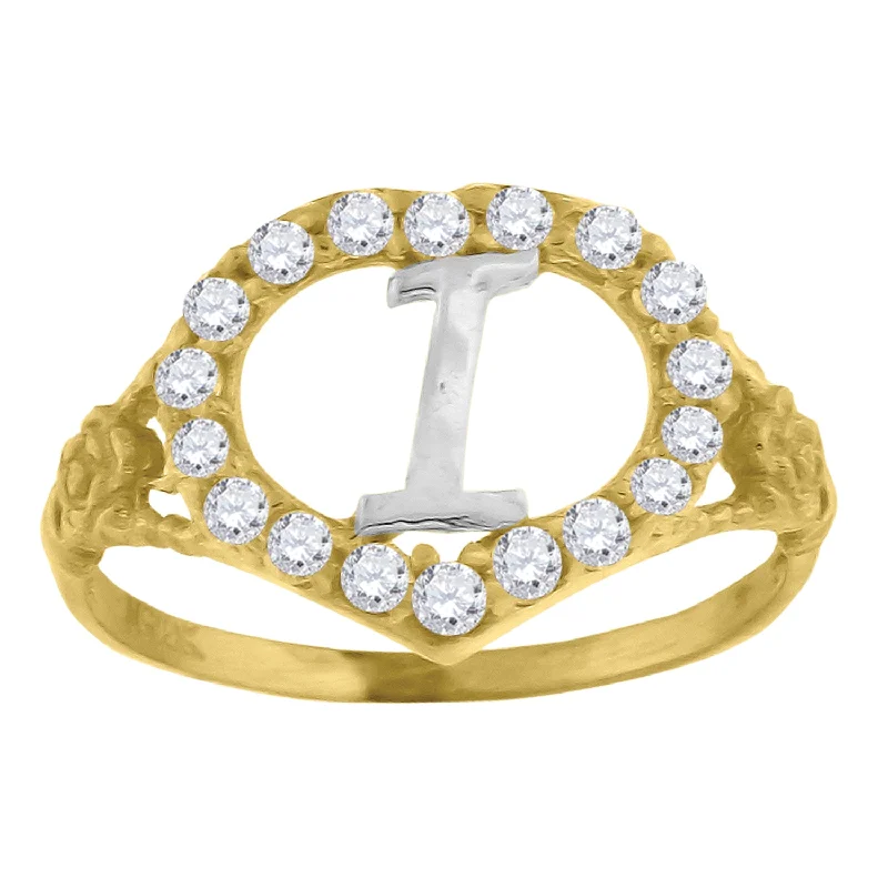 Statement - Making Fashion Rings in Gold - Plated Brass with Oversized Cubic Zirconia StonesKeene Jewelers 10kt Two-tone Gold Womens Cubic Zirconia Polished Finish Heart Shape Letter I Initial Ring Statement - Making Fashion Rings in Gold - Plated Brass with Oversized Cubic Zirconia StonesKeene Jewelers 10kt Two-tone Gold Womens Cubic Zirconia Polished Finish Heart Shape Letter I Initial Ring