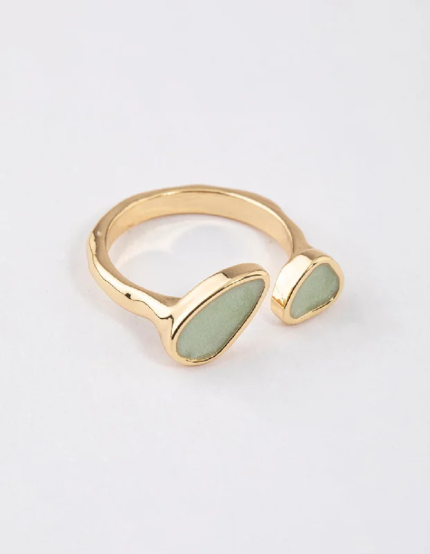 Fashion Rings with Initial Charms in Silver - Plated Metal for a Custom AccessoryGold Plated Double Stone Open Ring Fashion Rings with Initial Charms in Silver - Plated Metal for a Custom AccessoryGold Plated Double Stone Open Ring