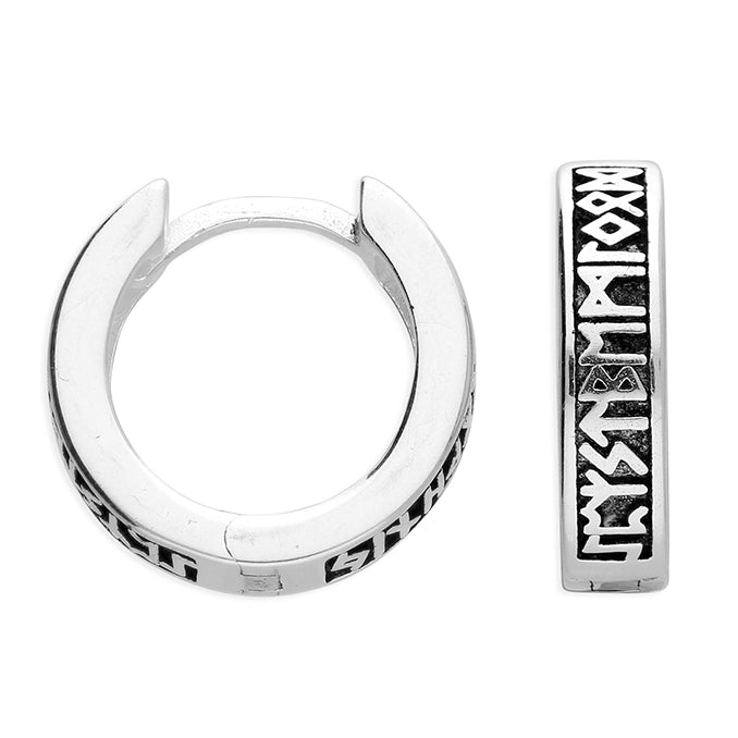 Oval hoop earringsSterling Silver Oxidised Rune Huggie Earrings