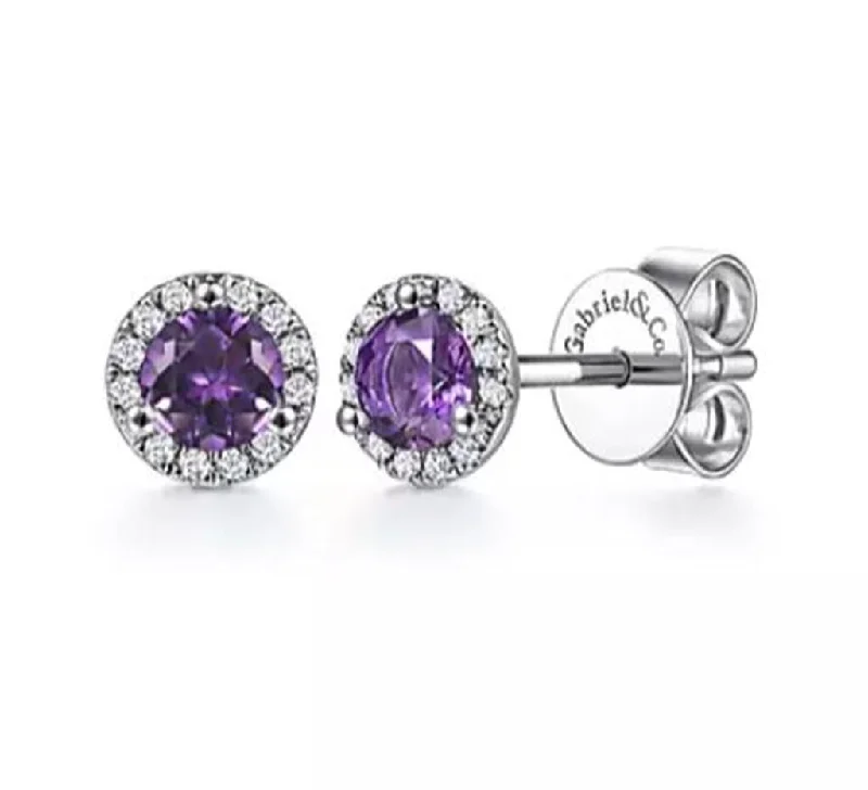 Men's Amethyst Engagement Rings in Sterling Silver with a Contemporary Geometric SettingGabriel Amethyst & Diamond Halo Studs Men's Amethyst Engagement Rings in Sterling Silver with a Contemporary Geometric SettingGabriel Amethyst & Diamond Halo Studs