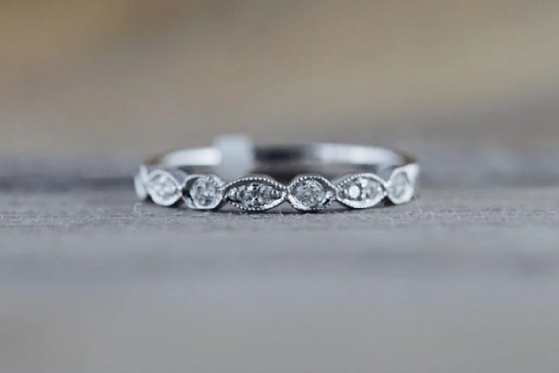 Men's hematite - ring for a metallic gray luster14k White Gold Diamond Vintage Milgrain Etch Etching Ring Antique Half Filigree Dainty Band Men's hematite - ring for a metallic gray luster14k White Gold Diamond Vintage Milgrain Etch Etching Ring Antique Half Filigree Dainty Band