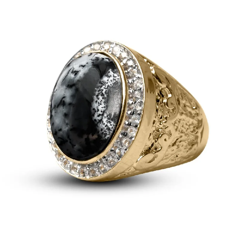 Minimalist Women's Rings with a Single Pearl in 14K Gold - Plated BandsMen's Dendrite Opal Ring Minimalist Women's Rings with a Single Pearl in 14K Gold - Plated BandsMen's Dendrite Opal Ring