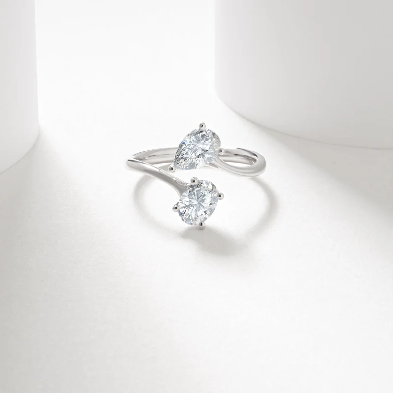 Three - stone diamond engagement ring in rose gold, symbolizing past, present, and future9K White Gold Oval And Pear Lab Diamond Duo Ring 1.4tdw Three - stone diamond engagement ring in rose gold, symbolizing past, present, and future9K White Gold Oval And Pear Lab Diamond Duo Ring 1.4tdw