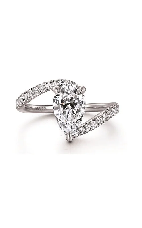 14K White Gold Pear Shape Hidden Halo Bypass Engagement Ring G14891