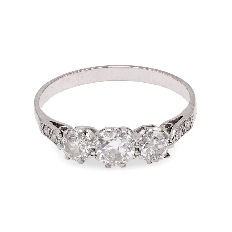 Asscher - cut diamond engagement ring with a pavé - set eternity band in platinumArt Deco Diamond Platinum Three Stone Ring Asscher - cut diamond engagement ring with a pavé - set eternity band in platinumArt Deco Diamond Platinum Three Stone Ring