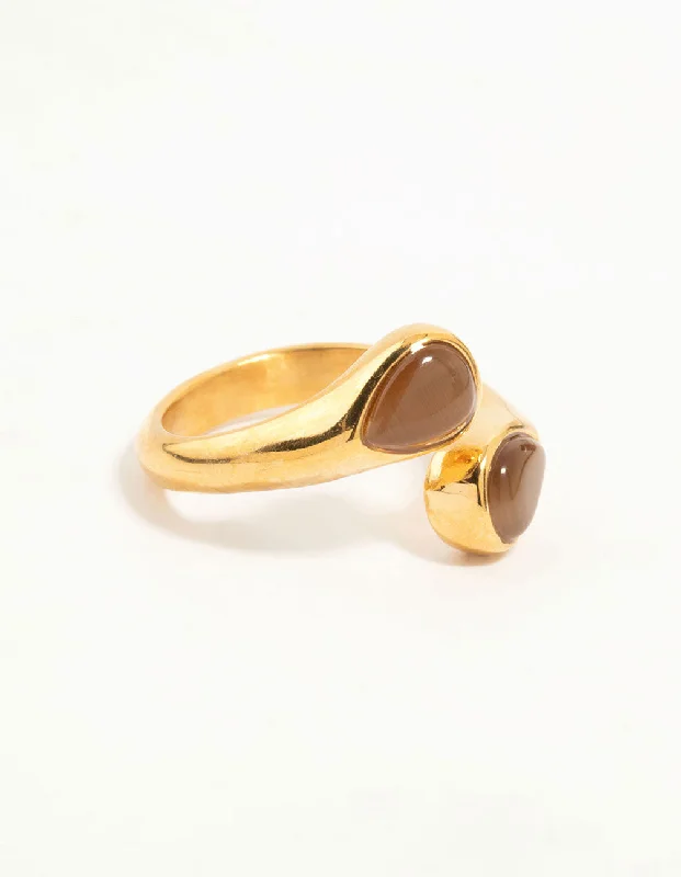 Chunky Fashion Rings in Copper with Geometric Patterns for a Bold AccessoryWaterproof Gold Plated Stainless Steel Double Pear Stone Ring Chunky Fashion Rings in Copper with Geometric Patterns for a Bold AccessoryWaterproof Gold Plated Stainless Steel Double Pear Stone Ring