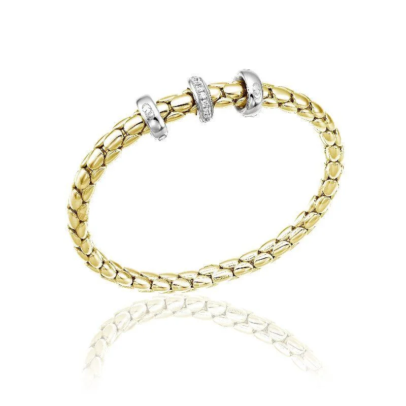 Chimento Stretch Spring 18ct Yellow Gold 0.19ct Diamond Triple Rondelle Bracelet