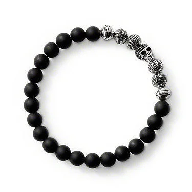 Thomas Sabo Sterling Silver Matt Obsidian Skull Bracelet