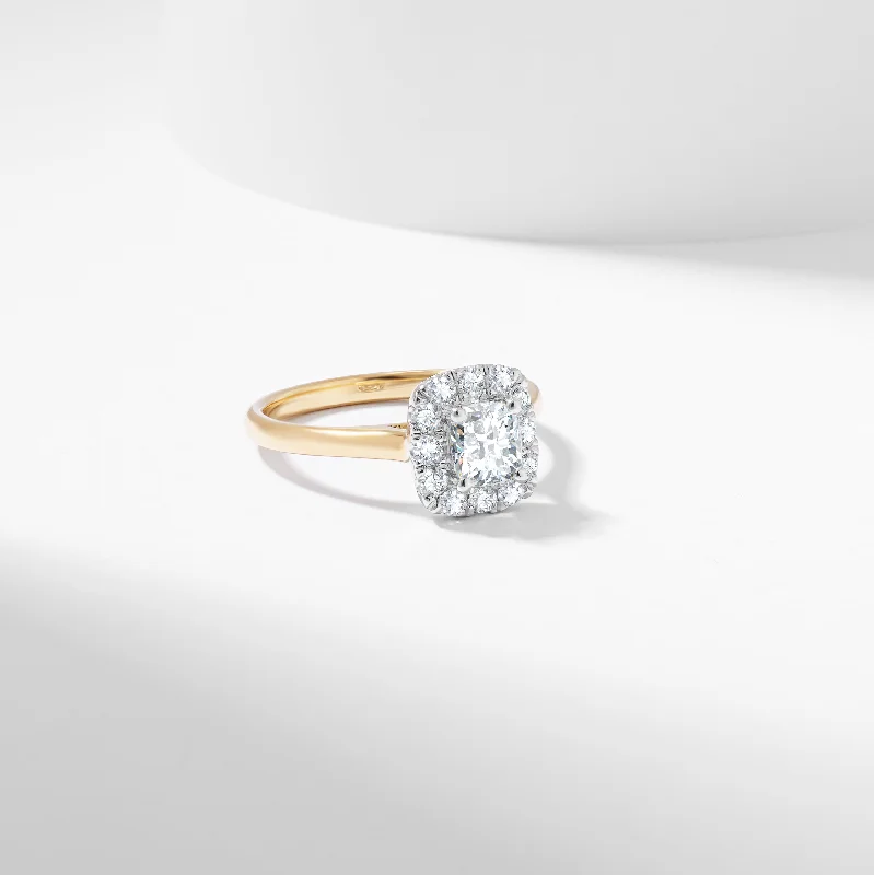 Amethyst and diamond engagement ring in a 18K gold and silver two - tone settingCushion Lab Grown Diamond Halo Engagement Ring 1.1tdw Amethyst and diamond engagement ring in a 18K gold and silver two - tone settingCushion Lab Grown Diamond Halo Engagement Ring 1.1tdw