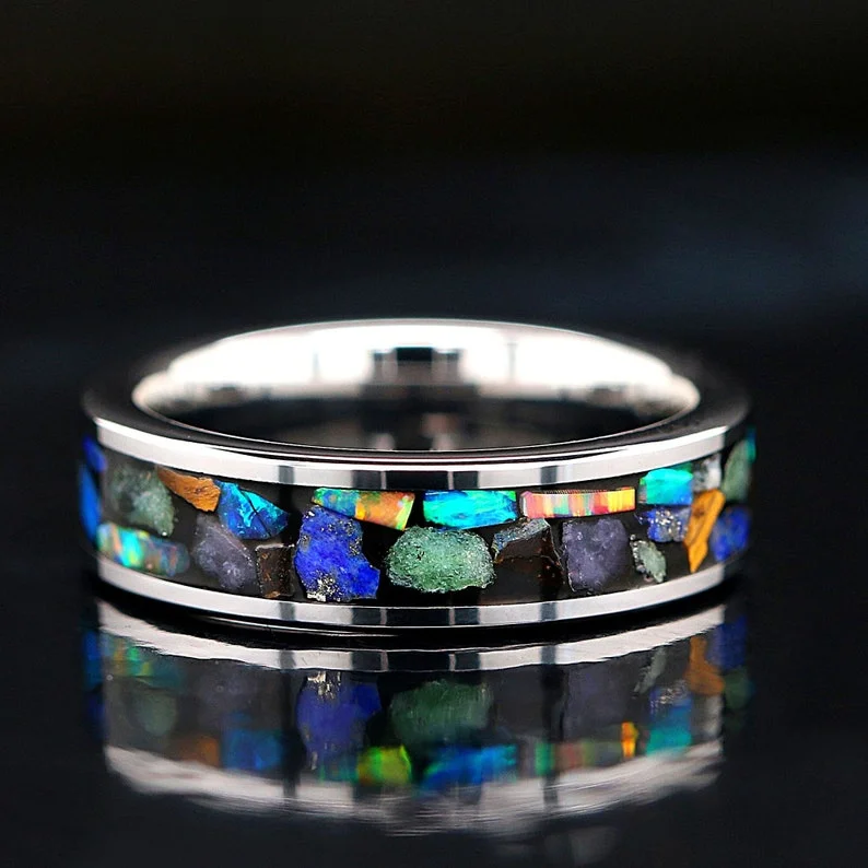 Men's music - note rings for musiciansTreasures of the Earth - Cool Unisex Wedding Bands | Tungsten Bands for Men’s Wedding | Unique Women's Wedding Band | Turquoise, Marble, Tiger Eye, Opal, Tungsten Band