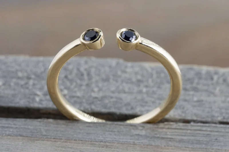 Men's stackable rings for a layered look14k Yellow Gold Round Cut Black Diamond Bezel Open Cuff Ring Band Men's stackable rings for a layered look14k Yellow Gold Round Cut Black Diamond Bezel Open Cuff Ring Band