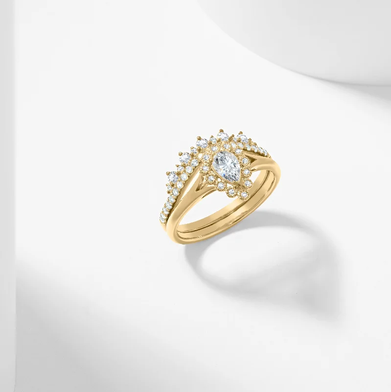 Cushion - cut diamond engagement ring with a halo of moissanite in a silver - plated bandPear Lab Grown Diamond Halo Tiara Bridal Set 0.9tdw Cushion - cut diamond engagement ring with a halo of moissanite in a silver - plated bandPear Lab Grown Diamond Halo Tiara Bridal Set 0.9tdw