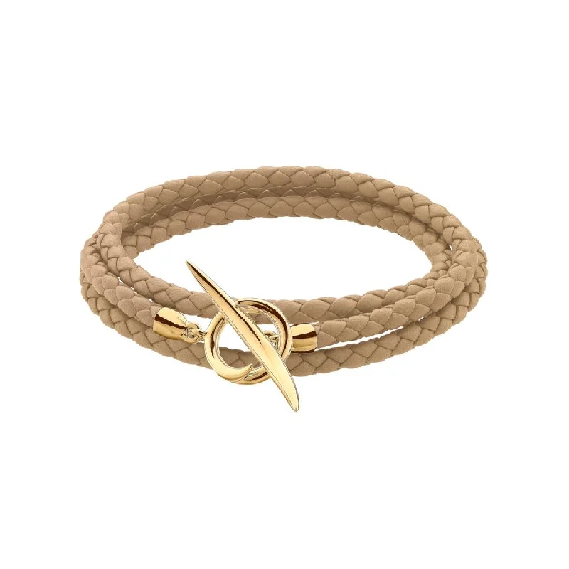 Shaun Leane Quill Yellow Gold Vermeil Beige Leather Wrap Bracelet