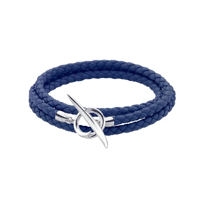 Shaun Leane Quill Sterling Silver Blue Leather Wrap Bracelet