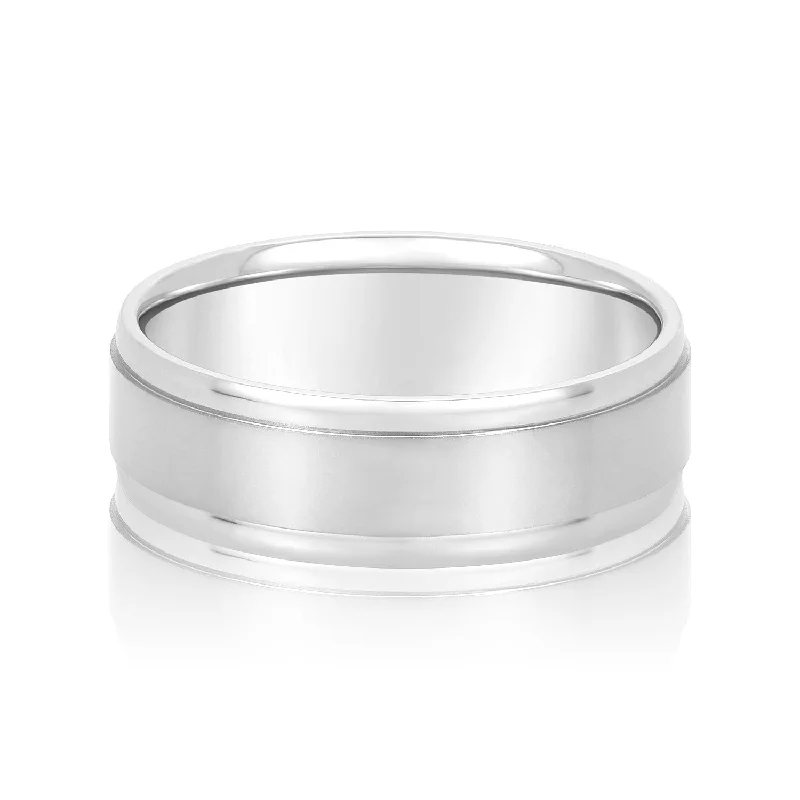 Men's anchor - themed rings for a nautical lookMen's Flat Wedding Band with Step Edge