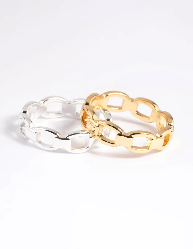 Enamel - Coated Fashion Rings in Bright Colors with Animal - Print PatternsGold Plated Double Chain Ring Enamel - Coated Fashion Rings in Bright Colors with Animal - Print PatternsGold Plated Double Chain Ring