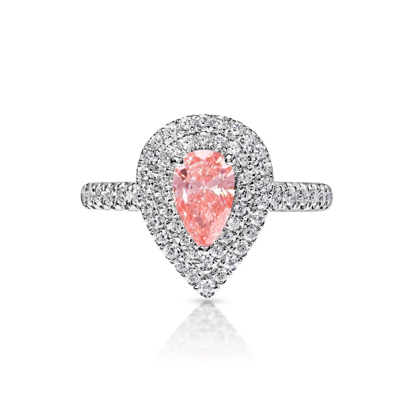 Hallie 1 Carat Fancy Vivid Pink SI1 Pear Shape Diamond Engagement Ring in 18k White Gold