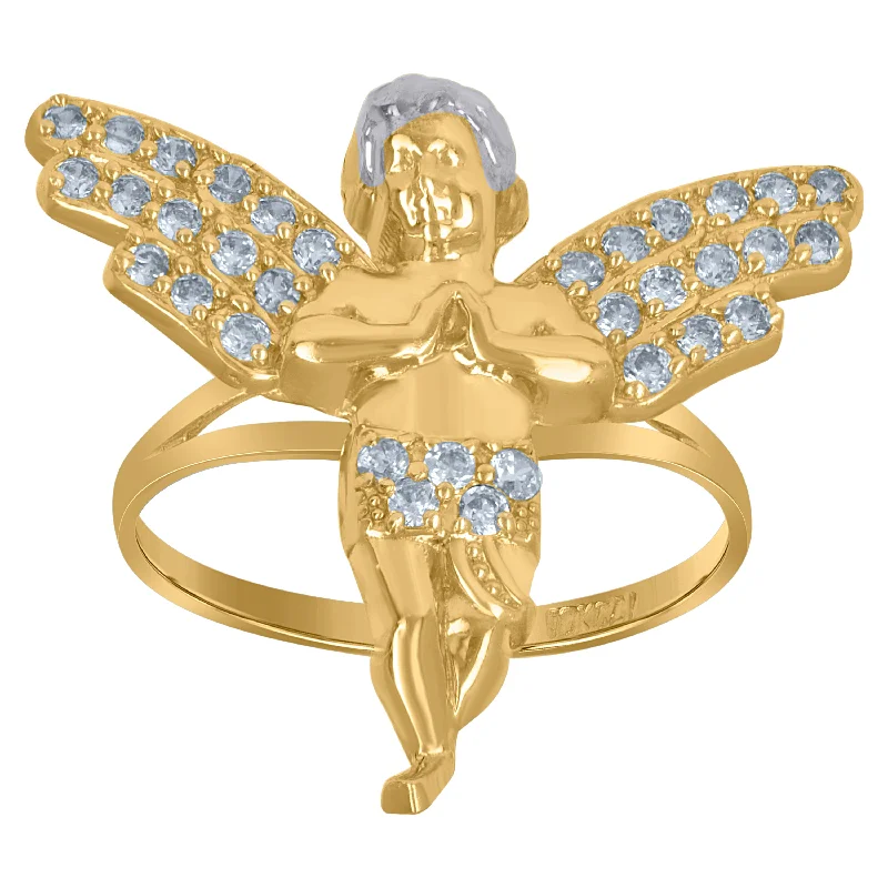 Magnetic Fashion Rings in Stainless Steel with a Modern, Interlocking DesignKeene Jewelers 10Kt Two-Tone Gold Womens Cubic-Zirconia Angel Religious Rings