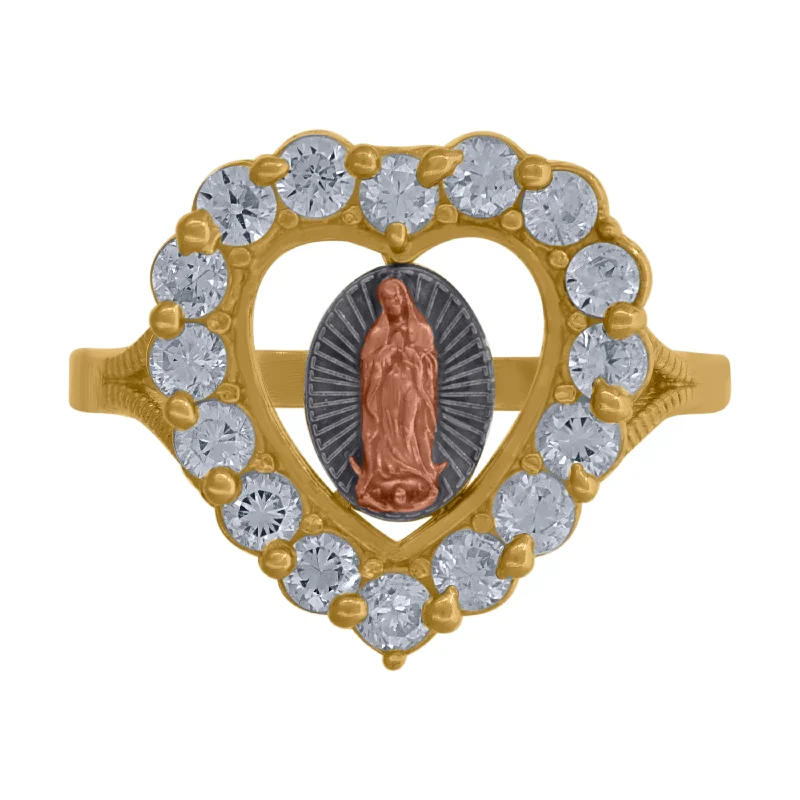 Statement - Making Fashion Rings in Gold - Plated Brass with Oversized Cubic Zirconia StonesKeene Jewelers 10kt Gold Womens Tri-color CZ Guadalupe Mary Heart Religious Band Ring Statement - Making Fashion Rings in Gold - Plated Brass with Oversized Cubic Zirconia StonesKeene Jewelers 10kt Gold Womens Tri-color CZ Guadalupe Mary Heart Religious Band Ring
