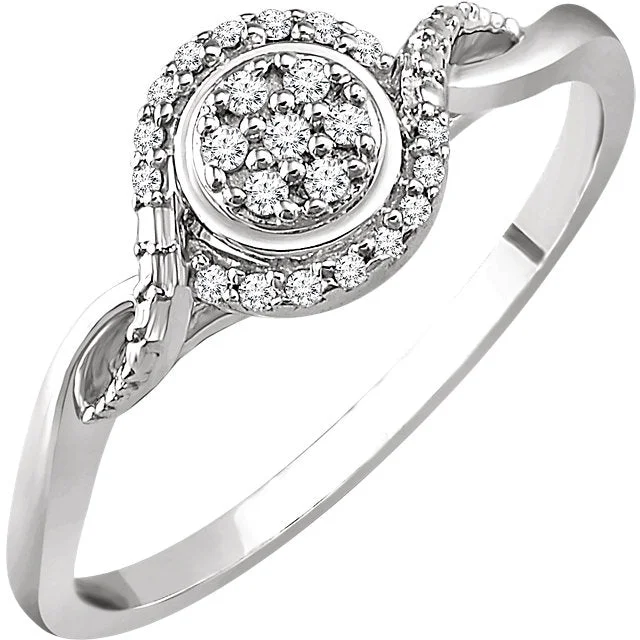 10K White Gold 1/10 CTW Diamond Multi Stone Halo Twist Style Promise Ring