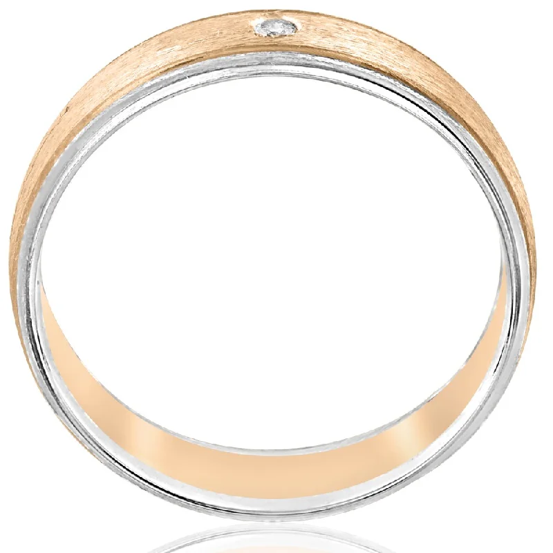 14K White & Yellow Gold Mens Diamond Solitaire Bezel Brushed Wedding Ring (I-J,I2-I3) 14K White & Yellow Gold Mens Diamond Solitaire Bezel Brushed Wedding Ring (I-J,I2-I3)