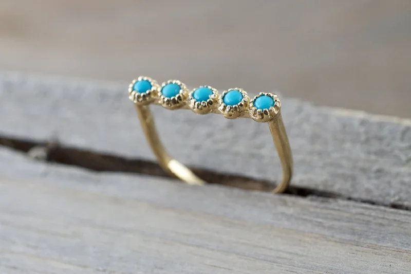 Men's anti - allergy rings for sensitive skin14k Yellow Gold Blue Turquoise Milgrain Stackable Ring Men's anti - allergy rings for sensitive skin14k Yellow Gold Blue Turquoise Milgrain Stackable Ring