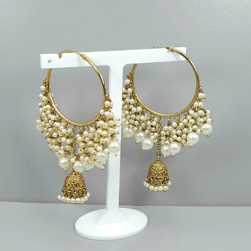 Trendy hoop earringsAntique Gold Pearl Jhumki Earrings – Add Drama to Your Outfit