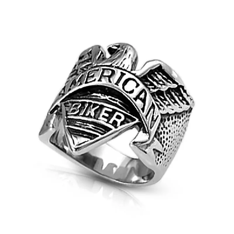 Engagement - Inspired Women's Rings with a Halo of Small DiamondsEagle Rider Steel Ring Engagement - Inspired Women's Rings with a Halo of Small DiamondsEagle Rider Steel Ring