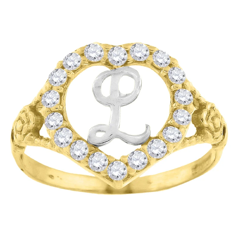 Rhinestone - Embellished Fashion Rings in Silver - Tone Metal for a Glamorous TouchKeene Jewelers 10kt Two-tone Gold Womens Cubic Zirconia Polished Finish Heart Shape Letter L Initial Ring Rhinestone - Embellished Fashion Rings in Silver - Tone Metal for a Glamorous TouchKeene Jewelers 10kt Two-tone Gold Womens Cubic Zirconia Polished Finish Heart Shape Letter L Initial Ring