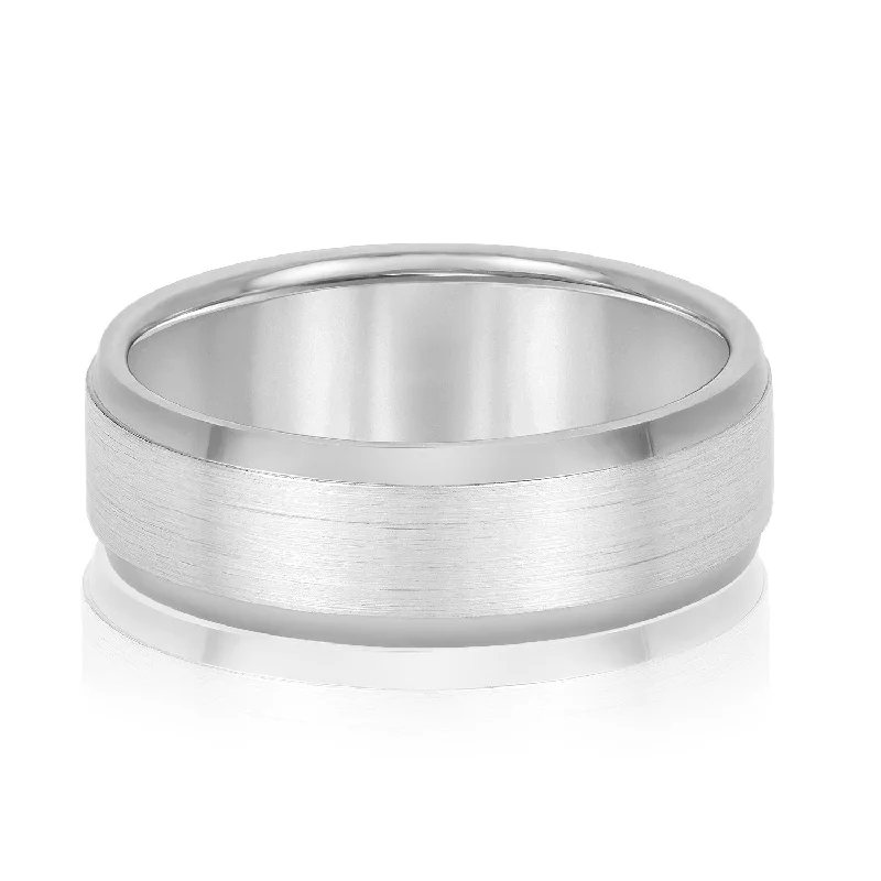 Men's beaded rings with semi - precious stonesMen's Comfort Fit Brushed Bevel Edge Classic Band Men's beaded rings with semi - precious stonesMen's Comfort Fit Brushed Bevel Edge Classic Band