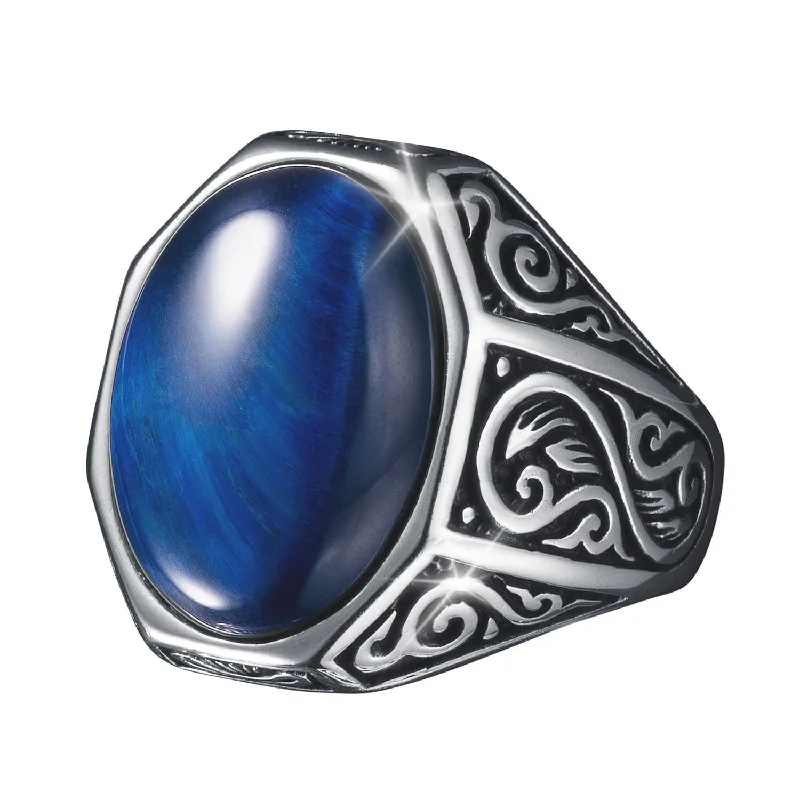 Engagement - Inspired Women's Rings with a Halo of Small DiamondsPioneer Blue Tiger’s Eye Ring Engagement - Inspired Women's Rings with a Halo of Small DiamondsPioneer Blue Tiger’s Eye Ring