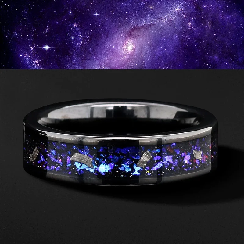 Men's diamond - encrusted engagement rings for a luxurious touchNEBULA - Natural Meteorite & Opal | Tungsten Wedding Band Men's diamond - encrusted engagement rings for a luxurious touchNEBULA - Natural Meteorite & Opal | Tungsten Wedding Band