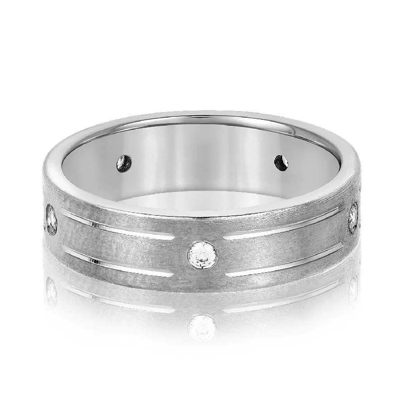 Men's black ceramic rings for a modern and edgy lookMen's Grooved Flush Set Diamond Wedding Band Men's black ceramic rings for a modern and edgy lookMen's Grooved Flush Set Diamond Wedding Band