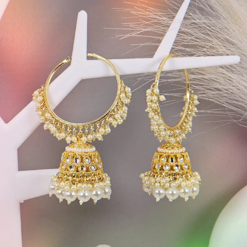 Sterling silver hoop earringsRaya - Stunning White Kundan Gold Plated Hoop Jhumka Earrings Sterling silver hoop earringsRaya - Stunning White Kundan Gold Plated Hoop Jhumka Earrings