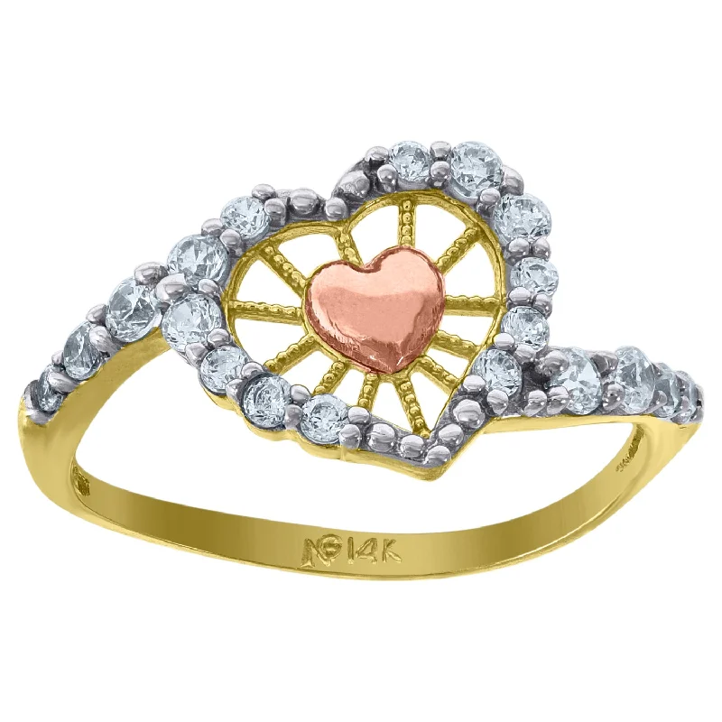 Statement - Making Fashion Rings in Gold - Plated Brass with Oversized Cubic Zirconia StonesKeene Jewelers 14kt Gold Womens Tri-color CZ Heart SZ7 Love Ring Band Statement - Making Fashion Rings in Gold - Plated Brass with Oversized Cubic Zirconia StonesKeene Jewelers 14kt Gold Womens Tri-color CZ Heart SZ7 Love Ring Band