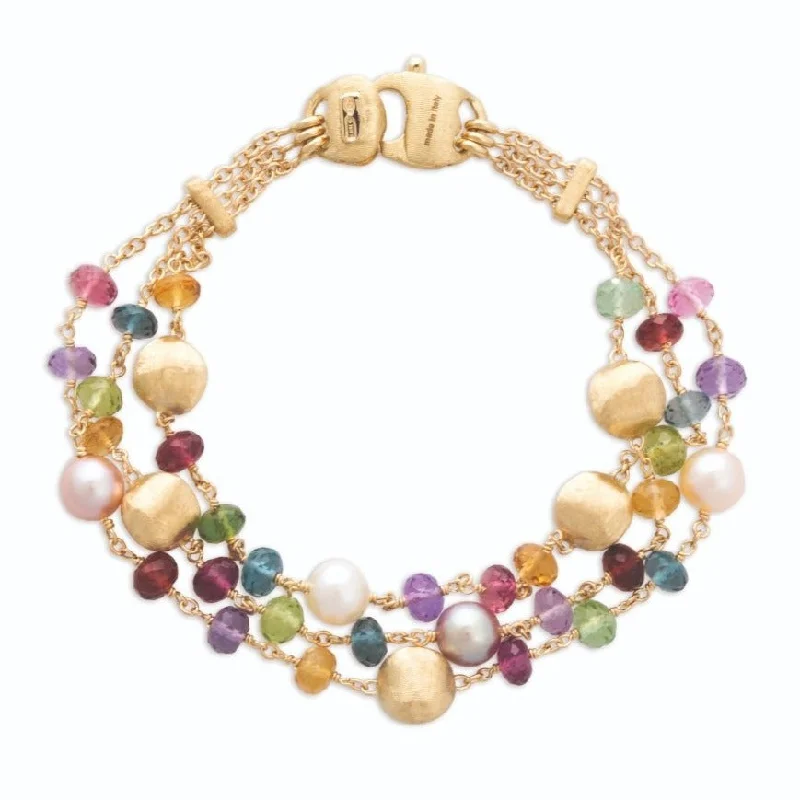 Marco Bicego Africa 18ct Yellow Gold Pearl Mixed Gemstone Triple Strand Bracelet