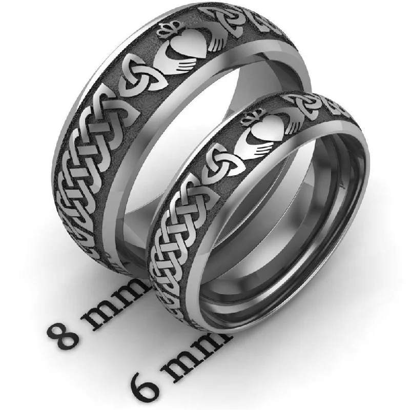 Men's citrine - studded rings for a sunny yellow shadeTitanium Claddagh Wedding Ring Set 1 - 8mm-6mm Men's citrine - studded rings for a sunny yellow shadeTitanium Claddagh Wedding Ring Set 1 - 8mm-6mm