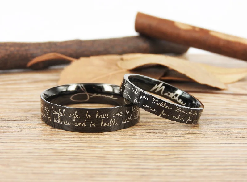 Men's shock - resistant rings for durabilityHandmade Your Marriage Vow & Signature Rings Wedding Rings, Black Matching Wedding Bands, Titanium Couple Rings Set Men's shock - resistant rings for durabilityHandmade Your Marriage Vow & Signature Rings Wedding Rings, Black Matching Wedding Bands, Titanium Couple Rings Set
