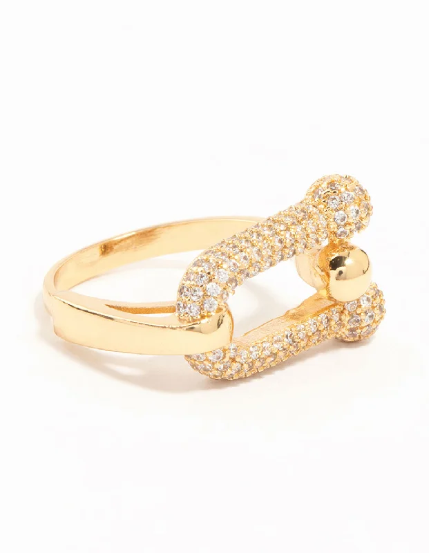 Textured Fashion Rings in Pewter with Hammered and Embossed SurfacesGold Plated U Link Cubic Zirconia Ring Textured Fashion Rings in Pewter with Hammered and Embossed SurfacesGold Plated U Link Cubic Zirconia Ring