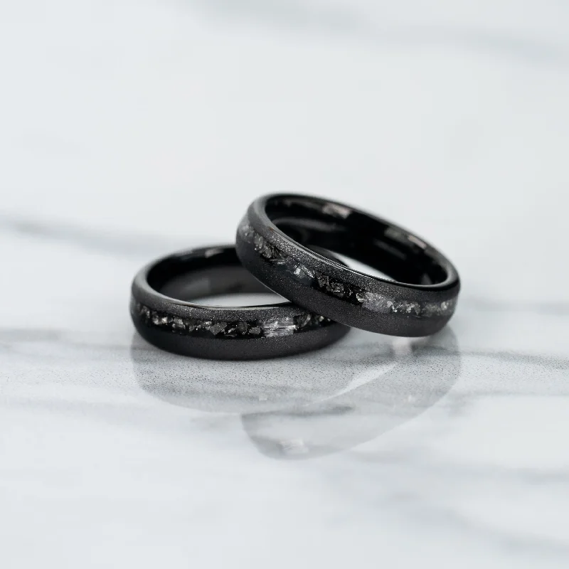 Vintage - Inspired Filigree - Design Women's Rings in Sterling Silver"Dionysus" Sandblasted Tungsten Carbide Ring- Womens Black w/ Meteorite- 5mm Vintage - Inspired Filigree - Design Women's Rings in Sterling Silver"Dionysus" Sandblasted Tungsten Carbide Ring- Womens Black w/ Meteorite- 5mm