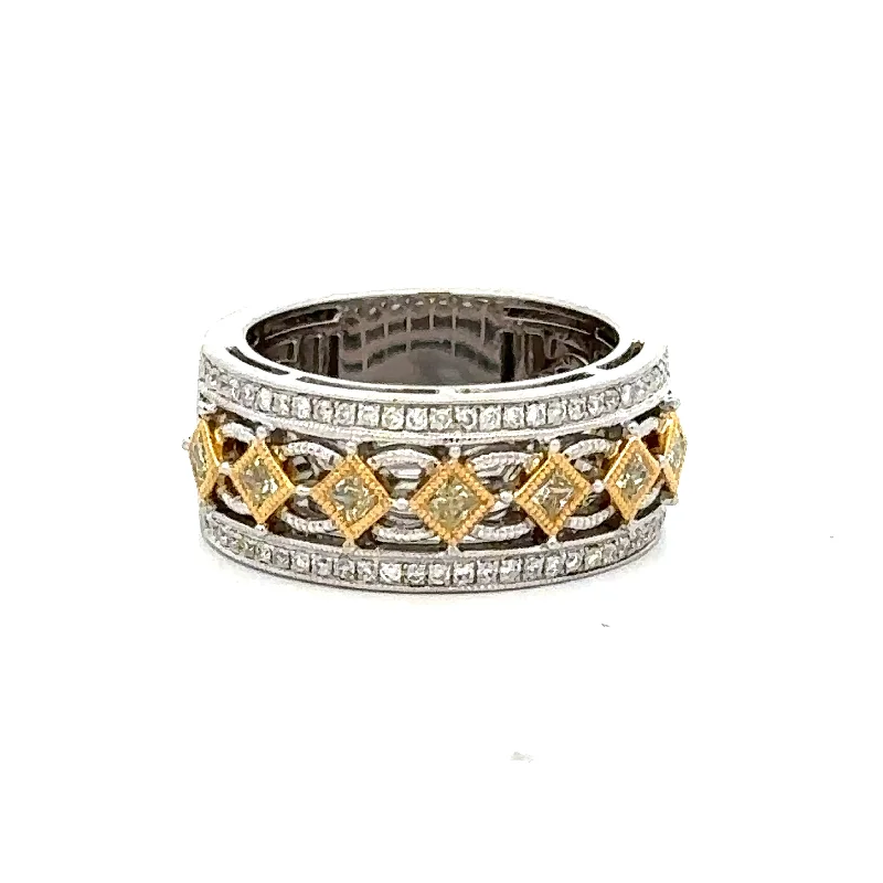 Emerald - cut diamond engagement ring set in a modern titanium bandFancy Light Yellow Diamond Band in 18k White Gold Emerald - cut diamond engagement ring set in a modern titanium bandFancy Light Yellow Diamond Band in 18k White Gold