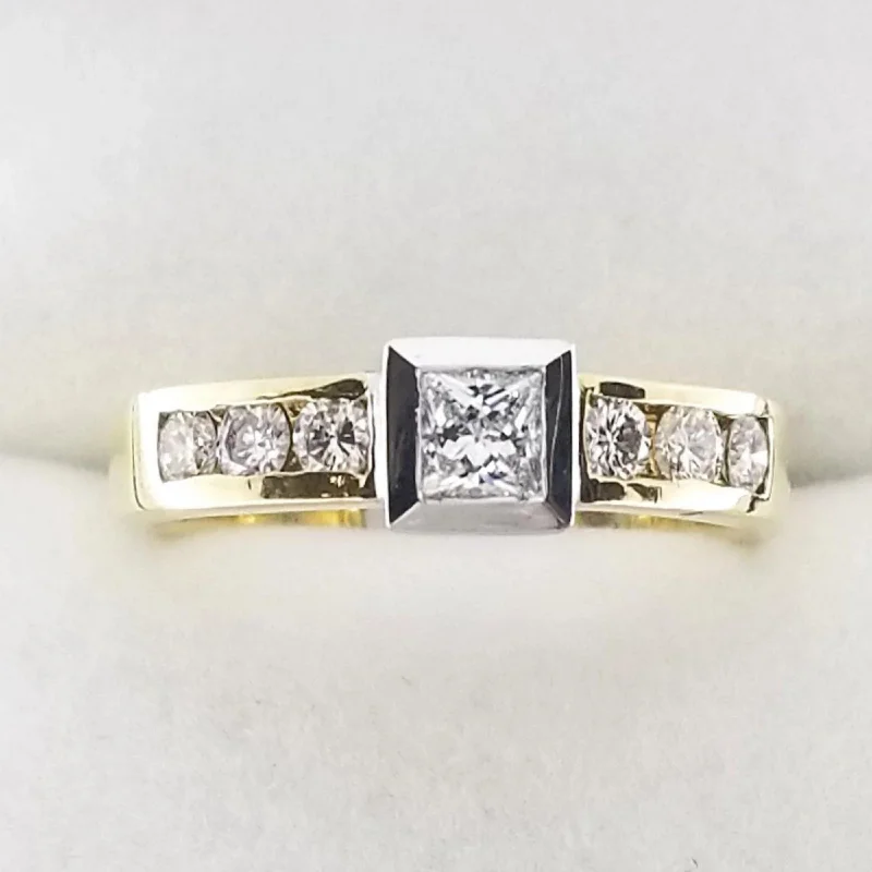 Enamel - Coated Women's Rings in Bright, Bold Colors18 kt White and Yellow Gold Ring with A Princess Cut Center Diamond Enamel - Coated Women's Rings in Bright, Bold Colors18 kt White and Yellow Gold Ring with A Princess Cut Center Diamond