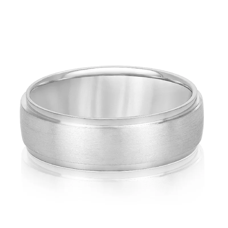 Men's stainless - steel promise rings with a matte finishMen's Step Edge Matte Wedding Band
